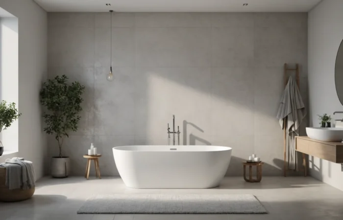 baignoire ilot contre un mur